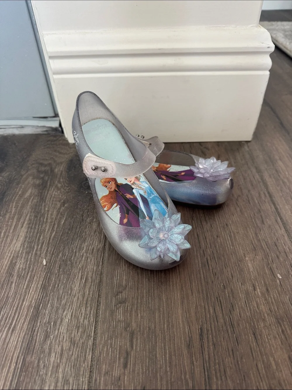 Mini Melissa Silver Shimmery Frozen Character Mary Jane Shoes
